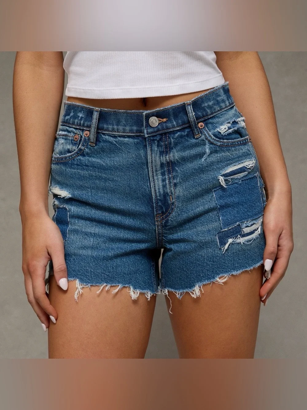 AE 3” Rigid Super High Waist Relaxed Denim Shorts SZ 8 - Picture 4 of 14